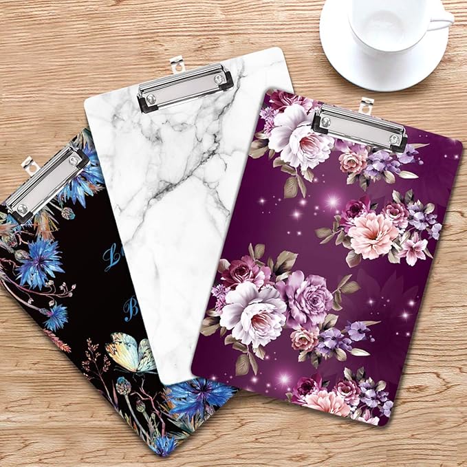 WAVEYU Letter Size Clipboard, Cute Decorative Clipboard with Low Profile Clip for Students Nurse Flower Clipboard Designed for Office School, Purple Flower (12.5"x9")