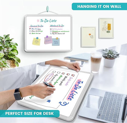 Small Double-Sided White Board Dry Erase Board For Wall, 14"x11" Hanging Whiteboard for Door, Mini Dry Erase Board with a black dry erase marker, Small Whiteboard for Kids Students, Back To School, WH