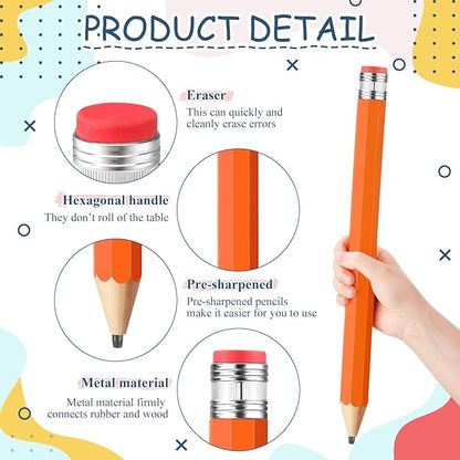 2 Pcs 16 Inch Pencils Wooden Jumbo Pencils Giant Wooden Pencils Funny Big Pencil with Cap Eraser Large Pencil Fun Novelty Gifts for Kids School Kindergarten Home Office Supplies (Orange)