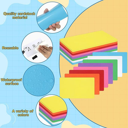 120 Pcs Dry Erase Index Cards Notecards Blank Reusable Flash Cards Sheets Game Cards Study Business Note Cards for School Office Housework Taking To Do List (Rainbow, 4×6 Inch)