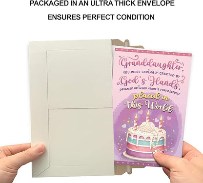 Prime Greetings Religious Birthday Card For Granddaughter, Made in America, Eco-Friendly, Thick Card Stock with Premium Envelope 5in x 7.75in, Packaged in Protective Mailer
