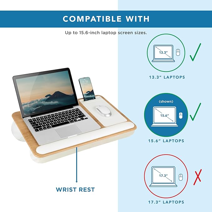 LAPGEAR Home Office Pro Lap Desk with Wrist Rest, Mouse Pad, and Phone Holder - White Oak Woodgrain - Fits up to 15.6 Inch Laptops - Style No. 91609