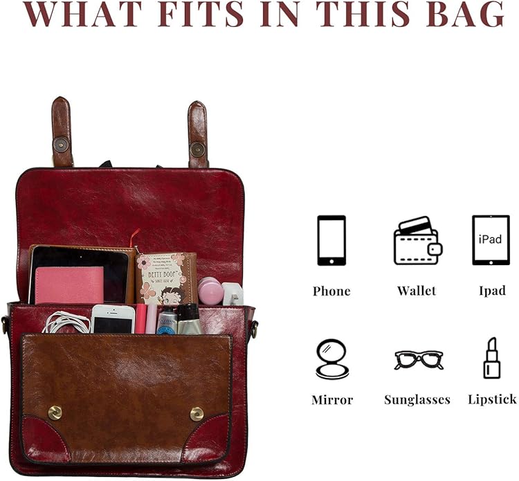 ECOSUSI Vintage Crossbody Messenger Bag Satchel Purse Handbag Briefcase for Women