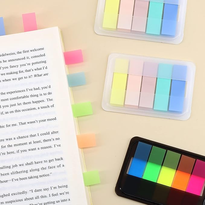 600 Pieces Sticky Index Tabs Page Flags, ALOTCHE Transparent Sticky Notes with Box Book Sticky Tabs for Annotating Books Page Marks Bookmarks Classify File