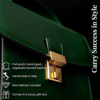 Time Resistance Small Leather Briefcase for Men - Crossbody Bag - Italian Leather Messenger Bag - Gift Box Included