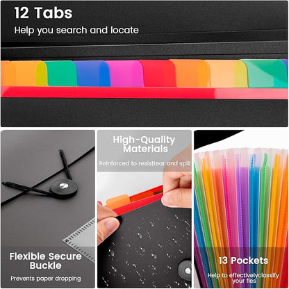 6 Pack Accordion File Organizer Expanding File Folder with 13-Pockets, A4 Letter Size Paper Document Receipt Holder for School Office Supplies