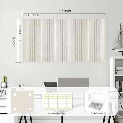 Large Cork Board for Office Wall Decor,8 Pack Felt Wall Tiles with Slat Wall Paneling and 30 Push Pins,Felt Bulletin Board Pin Board Cork Boards for Walls (Oatmeal)