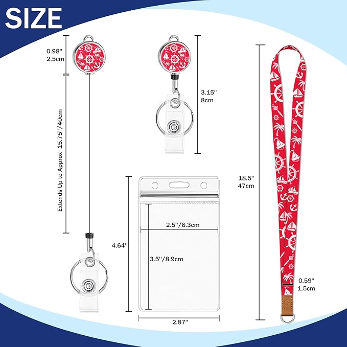 Giancomics Lanyards for Cruise Ships Cards Key, Lanyards with Retractable Badge Reel, Cute Waterproof ID Badge Holder Cruise Essentials Must Haves Zip Card Protector Red Blue 2 Pack