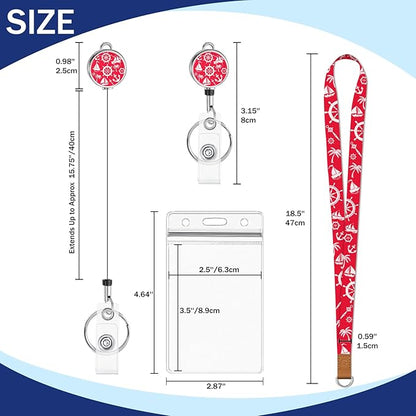 Giancomics Lanyards for Cruise Ships Cards Key, Lanyards with Retractable Badge Reel, Cute Waterproof ID Badge Holder Cruise Essentials Must Haves Zip Card Protector Red Blue 2 Pack