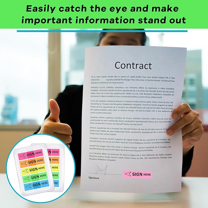 Teling 2000 Pcs/ 20 Packs Sign Here Sign Date Tabs Stickers Colored with Dispenser Arrow Flag Tabs with Dispenser Easy to Post for Notary Books Paper(Elegant Style)