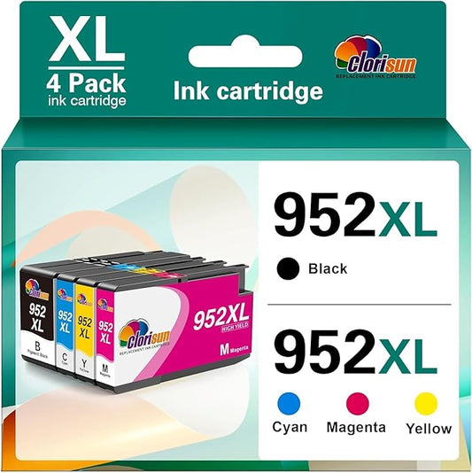 Clorisun 952 952XL Compatible for HP 952XL Ink Cartridges Combo Pack 952 XL Ink Cartridges for HP Printers OfficeJet Pro 8710 7740 8720 8715 8210 8740 8702 Printer(Black Cyan Magenta Yellow, 4-Pack)