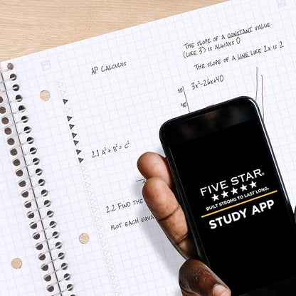 Five Star Spiral Notebook + Study App, 1 Subject, Graph Ruled Paper, Fights Ink Bleed, Water Resistant Cover, 8-1/2" x 11", 100 Sheets, Tidewater Blue (06190AA4)