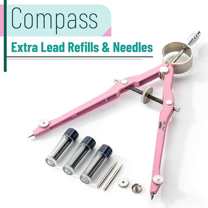Mr. Pen- Professional Compass for Geometry, Pink, Extra Leads, Metal Compass, Compass, Compass Drawing Tool, Drawing Compass, Drafting Compass, Compass for Students, Compass for Woodworking