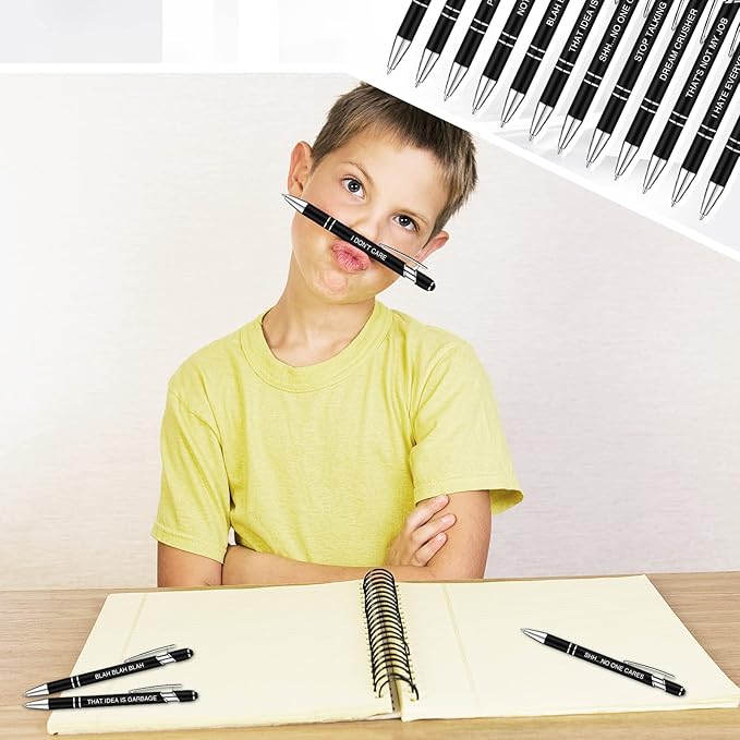 Zonon 12 Pieces Inspirational Pens Bulk Easter Basket Stuffers Motivational Quotes Ballpoint Pens with Stylus Tip Inspirational Gifts for School Office Teachers(Black,Negative Style)