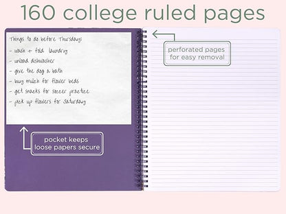Steel Mill & Co Cute Floral Large Spiral Notebook College Ruled, 11" x 9.5" with Durable Hardcover and 160 Lined Pages, Purple Vine Ditsy
