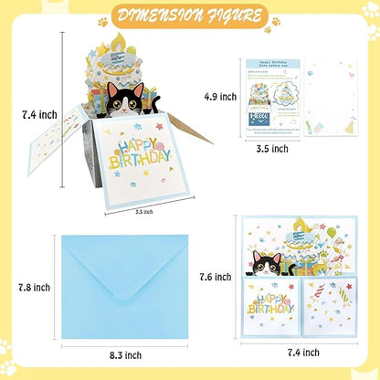 3D Pop Up Tuxedo Cat Birthday Card, Musical, 60g, For Father, Mother, Lover