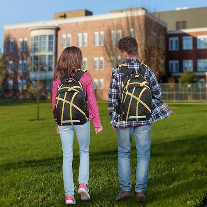 Balck Gold Sport Basketball Backpack School Bookbag Laptop Purse Casual Daypack for Teen Girls Women Boys Men College Travel