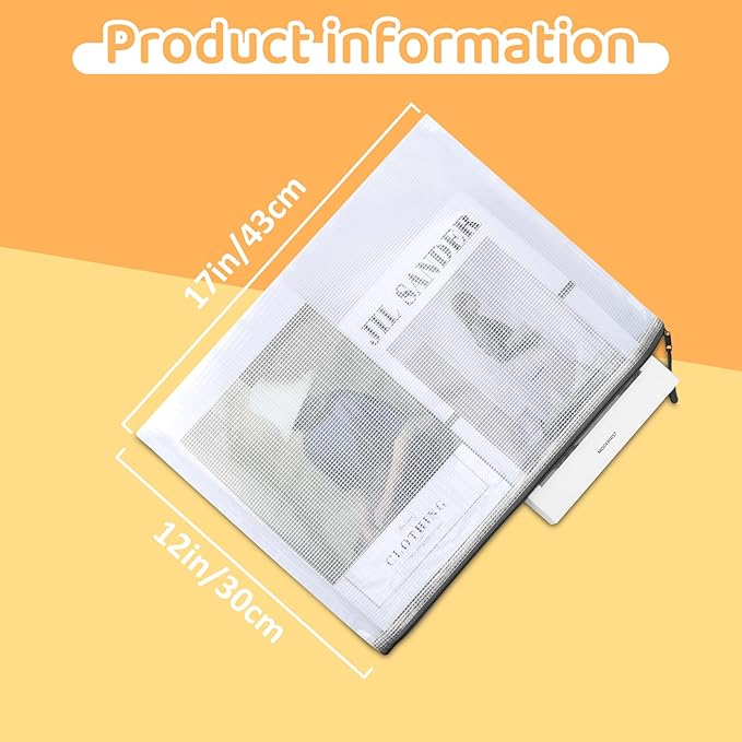 20pcs Mesh Zipper Pouch, A3 17x12 Inches Large Reusable Zipper Pouches for Organizing Classroom and Storage, Extra Large Zipper Bags, Board Game Storage, Puzzle Bags