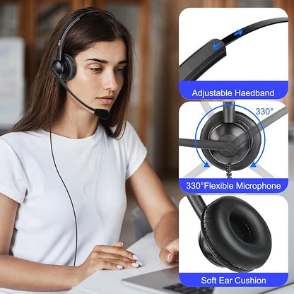 MKJ Noise Cancelling Cisco Headset with Microphone Dual Ear Wired Call Center Headphones for Office Phone Cisco CP-7821 7841 7861 8841 7942G 7931G 7940 7945G 7961 7962G 7965 7970G 7975G 8811 9951