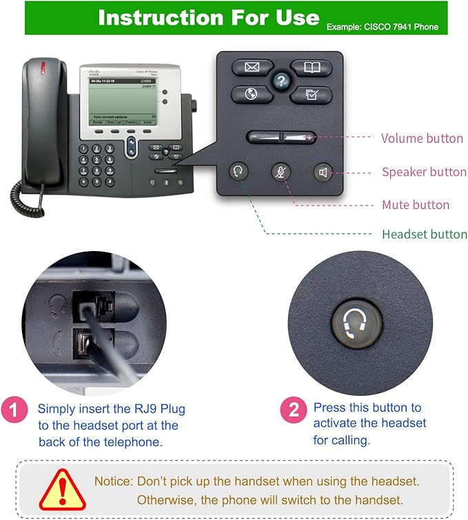 VoiceJoy Office Monaural Headset with Microphne RJ9 Plug for Cisco IP Phones 794X 796X 797X 69XX Series and 8811,8841,8851,8861,8941,8945,8961,9951,9971 etc