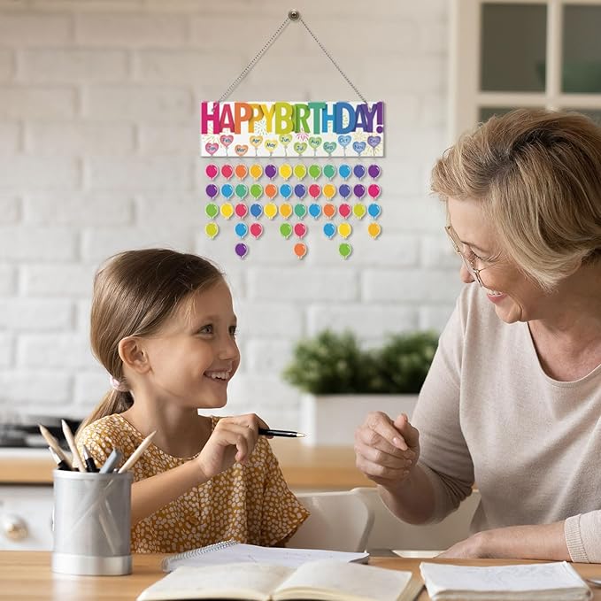 Eersida Birthday Calendar Wall Hanging Family Birthday Plaque with Tags Acrylic Birthday Reminder Calendar Board Classroom Birthday Reminder 120 Tags Christmas Party Gifts Home Decor(Classic Color)