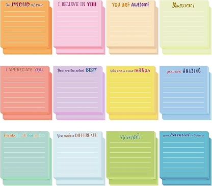 Yinder 24 Pcs Inspirational Sticky Notes with Lines Cute Motivational Sticky Notes Pad Employee Appreciation Gifts Bulk for Teacher Nurse Coworkers Office Supplies 3 x 3''(Light Color,Thankful)