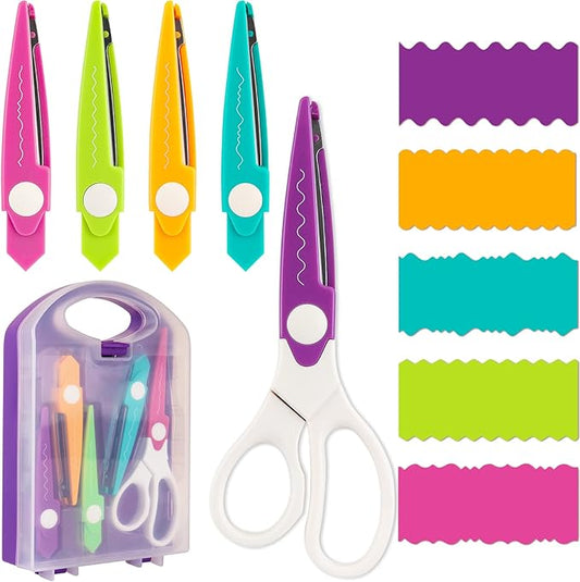 5PACK Colorful Decorative Paper Edge Scissor Sets Gret for Card Making Crafts Scrapbooking Zig Zag Edges with Portable Organizing Container for DIY Paper Wavy Edge Cutting Scrapbooking Paper Quilling