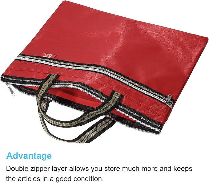 PATIKIL Waterproof Zipper File Bag, Documents Books Tools Storage Zip Pouch for Office Travel, Red