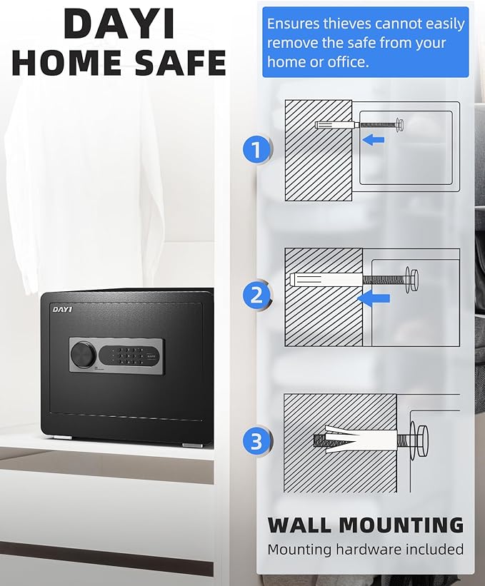 DAYI Safe Box, 1.4 Cubic Feet Home Safe with Fireproof Waterproof Bag, Security Safe Box for Money Cash Valuables, Digital Electronic Keypad, Dual Alarm System, Removable Shelf - D-35