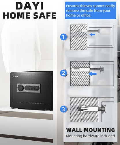DAYI Safe Box, 1.4 Cubic Feet Home Safe with Fireproof Waterproof Bag, Security Safe Box for Money Cash Valuables, Digital Electronic Keypad, Dual Alarm System, Removable Shelf - D-35