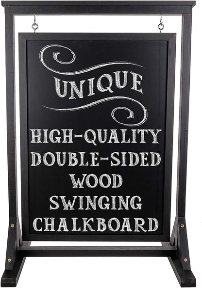 Black Handcrafted Chalkboard Sign: Uniquely Designed Wooden Sidewalk Sign Message Board with Double Sided Display. Alternative to A-Frame & Sandwich Board Signs. Use Chalk or Liquid Chalk Markers.