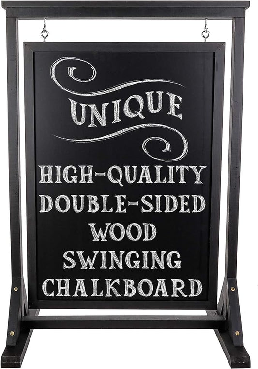 Black Handcrafted Chalkboard Sign: Uniquely Designed Wooden Sidewalk Sign Message Board with Double Sided Display. Alternative to A-Frame & Sandwich Board Signs. Use Chalk or Liquid Chalk Markers.