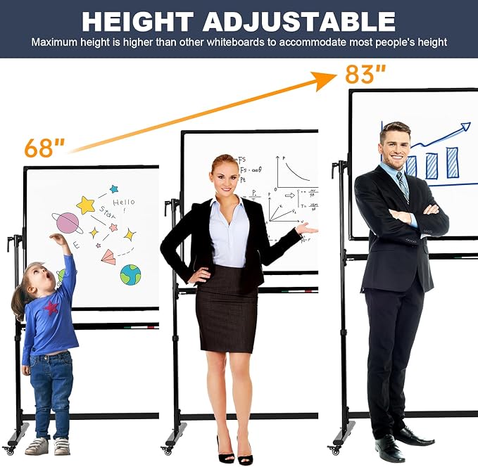 TANKEE Mobile White Board 48 X 36 Inches Height Adjustable Large Magnetic Whiteboard on Wheels, Double-Sided Rolling Dry Erase Board with Stand, Great for Office School Classroom Home