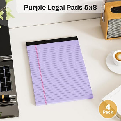 4 Pack Note Pads 5 x 8 Inch Purple Small Legal Pads 5 x 8 Colored Notepad 5 x 8 Perforated Writing Pads Lined Paper Pads College Ruled Pad Paper 30 Sheets Notebook for Study, To-Do Lists, Office