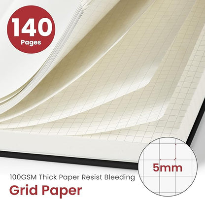 Taja Graph Spiral Journal Notebook for Women & Men, 140 Pages, Graph Paper Hardcover Notebook for Planning & Tracking, Journals for Graphing, A5(6"x8") - Black