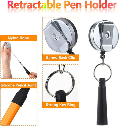 14 Pcs Carpenter Pencils, 7 Inches Flat Octagonal Hard Black Woodworking Construction Pencils Heavy Duty with Pencil Sharpener and Retractable Pencil Holder for Contractor Carpentry (Yellow)