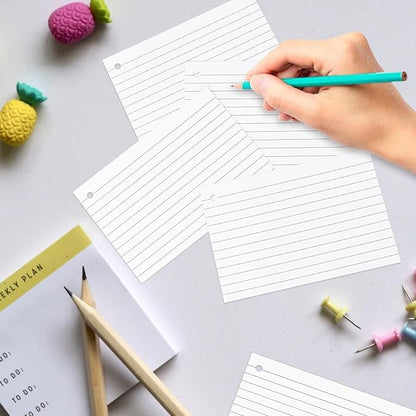 Tecmisse 160 PCS Index Cards 4 x 6 Inches, 180 GSM Thick Punched Flash Cards, Lined Note Cards, White Study Cards for School Learning and Office Supplies