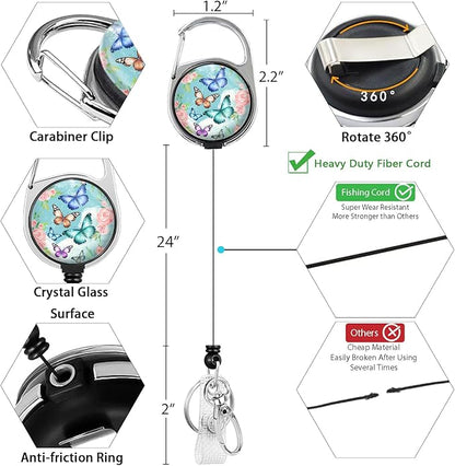 GIANCOMICS ID Badge Holder with Breakaway Lanyard, Cute Butterfly Lanyards for ID Badges ID Card Holder, Retractable Badge Reel Clips Heavy Duty Keychain Badge Lanyard, Teacher Nurse Work Office Gifts