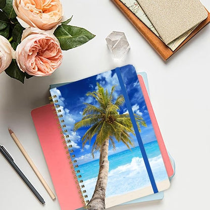 Spiral Notebook - A5 Spiral Notebooks, 8.3'' × 5.8'', 160 Pages, Aesthetic Journaling Notebooks for Women, College Lined Notebook with Elastic Closure, Back Pocket, for School Office, Tree