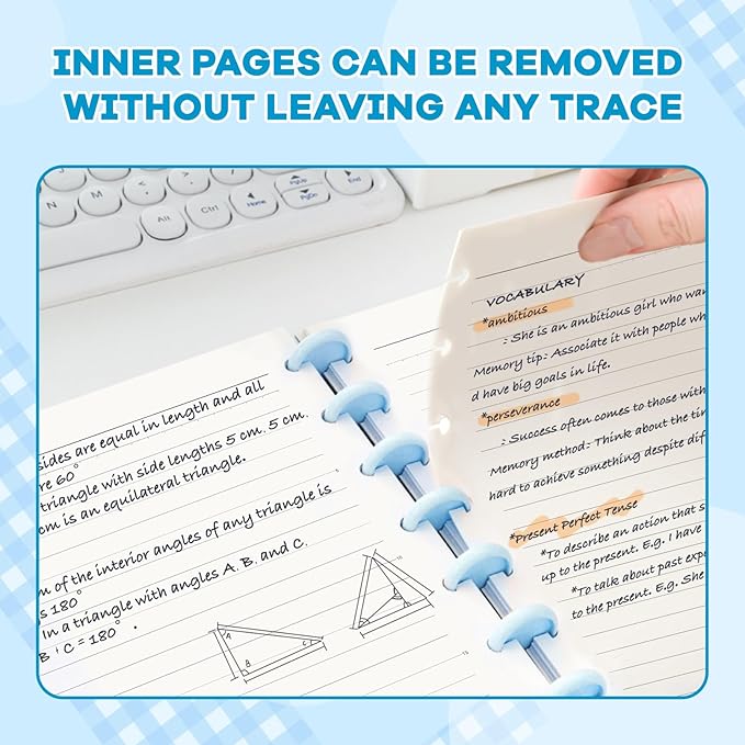 Discbound Notebook, 8-Disc Disbound Planner with Removable Pages, 180 Pages Spiral Notebook, Poly Cover Discbound Planner for Work, Travel, Note Taking(With Index Sticker),Blue,A5