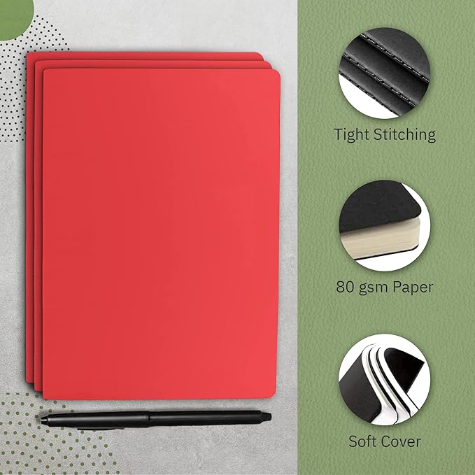 Simply Genius A5 Notebooks for Work, Travel, Business, School & More - College Ruled Notebook - Softcover Journals for Women & Men - Lined Note Books with 92 pages, 5.5" x 8.3" (Red, 6 pack)
