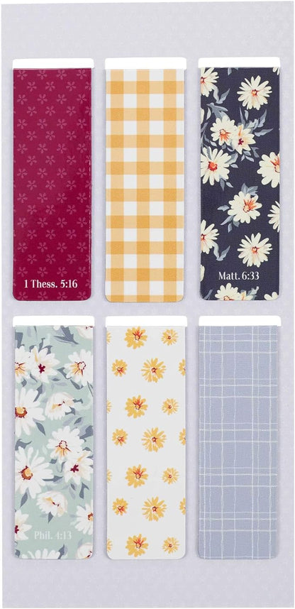 Christian Art Gifts Magnetic Scripture Bookmark Set for Women - Inspirational Beloved Scripture Favorites with Daisy Magnetic Bible Verse Pagemarker Set of 6 for Bibles and Books, Size 2.3” x 0.8”