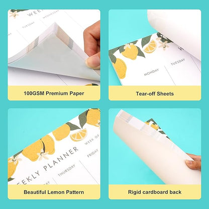 Weekly Planner Notepad Tear Off Set of 2 Weekly Calendar Pad 52 Undated To Do List Notepad Sheets Desk Planner Planning Pads Productivity Tracker for Work Goals Notes Schedule Ideas, Yellow