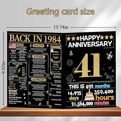 Joycard 41st Anniversary Card for Women Men, Gold Wedding Card for Wife Husband, Sweet Marriage Decorations Gifts for Couple, Perfect for Her Him on Anniversary Day, Back in 1984