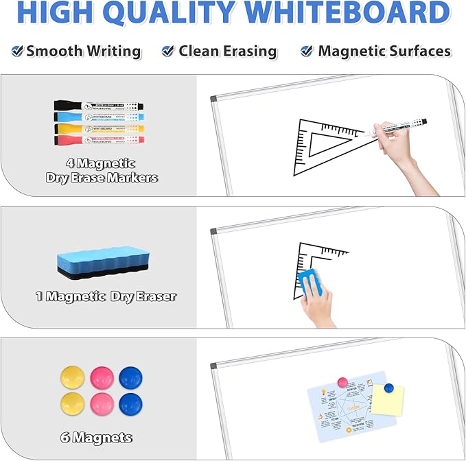 WALGLASS Large White Board, 72" x 40" Double-Sided Dry Erase Board Magnetic Whiteboard for Wall, Hanging Mounted Whiteboard Silver Aluminium Frame for Home, School, Office