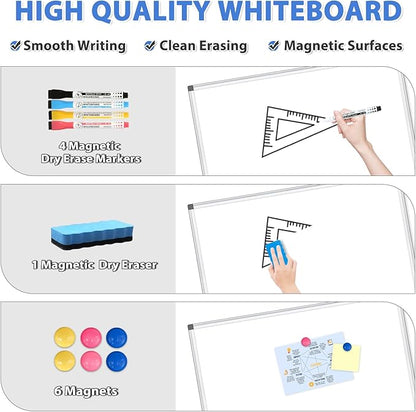 WALGLASS Large White Board, 60" x 40" Double-Sided Dry Erase Board Magnetic Whiteboard for Wall, Hanging Mounted Whiteboard Silver Aluminium Frame for Home, School, Office