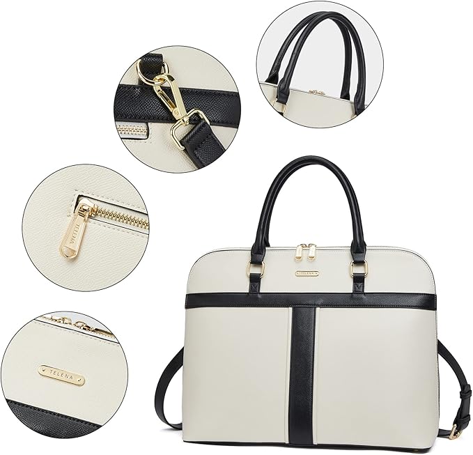 Telena Laptop Tote Bag for Women, 15.6 Inch Shoulder Tote Bag Leather Briefcase for Women, Large Capacity Handbag Bags