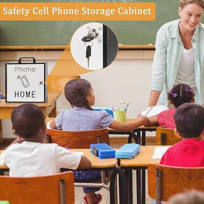 Echaprey Cell Phone Holder Classroom Pocket Chart Wooden Cell Phone Storage Cabinet with Lock 33 Slots Desktop Cell Phone Holder for Classroom Office (33 Slots Black)