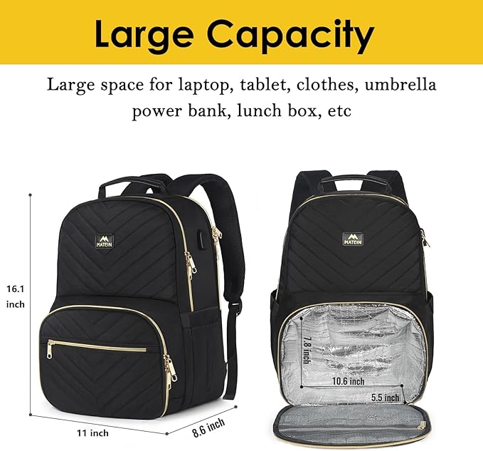 MATEIN Lunch Backpack for Women, 15.6inch Laptop Work Backpack with Insulated Cooler Compartment, Water Resistant Teacher Nurse Backpack with USB Port for College Picnic Camping Beaches, Women Gifts
