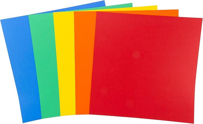Cardstock 12 x 12 Paper Pack - 65lb Smooth Card Stock for Crafts, Cardmaking, Art Projects - 50 Square Scrapbook Sheets, 5 Assorted Colors - Double Sided with Solid Core, Primary